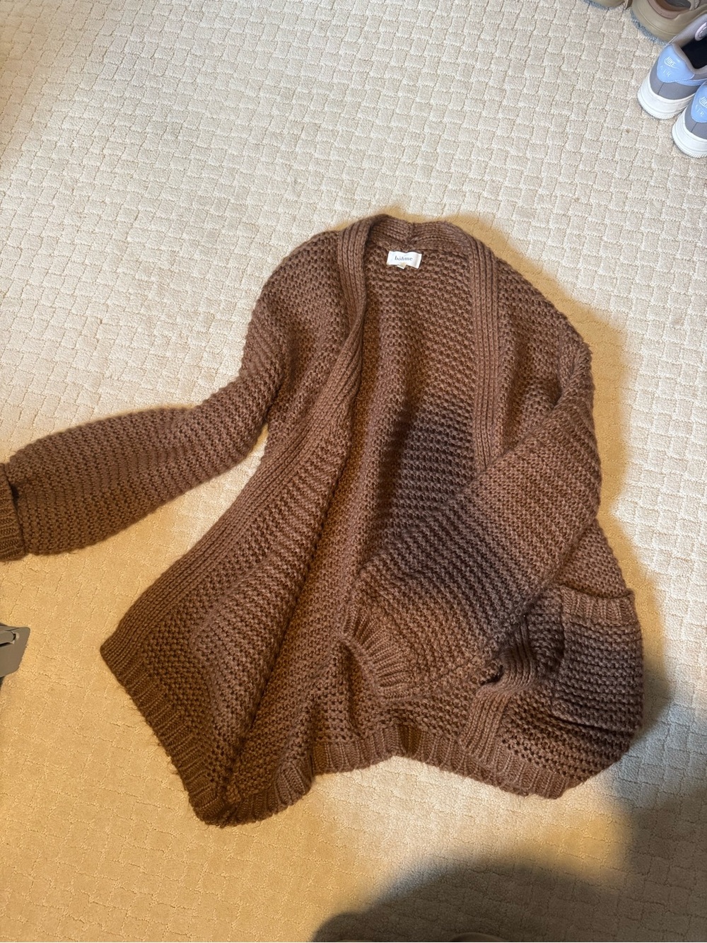 bohme Chunky Brown Open-Front Knit Cardigan